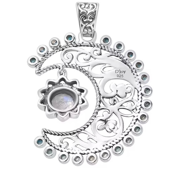 Moon Glow Moonstone Sun & Moon Sterling Silver Pendant .80ctw - Picture 9 of 11